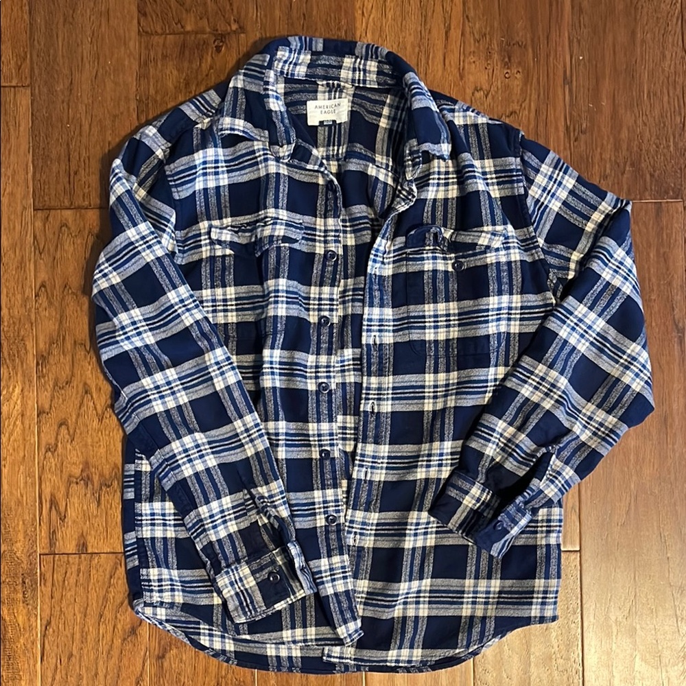 Men's Blue Plaid Flannel Shirt